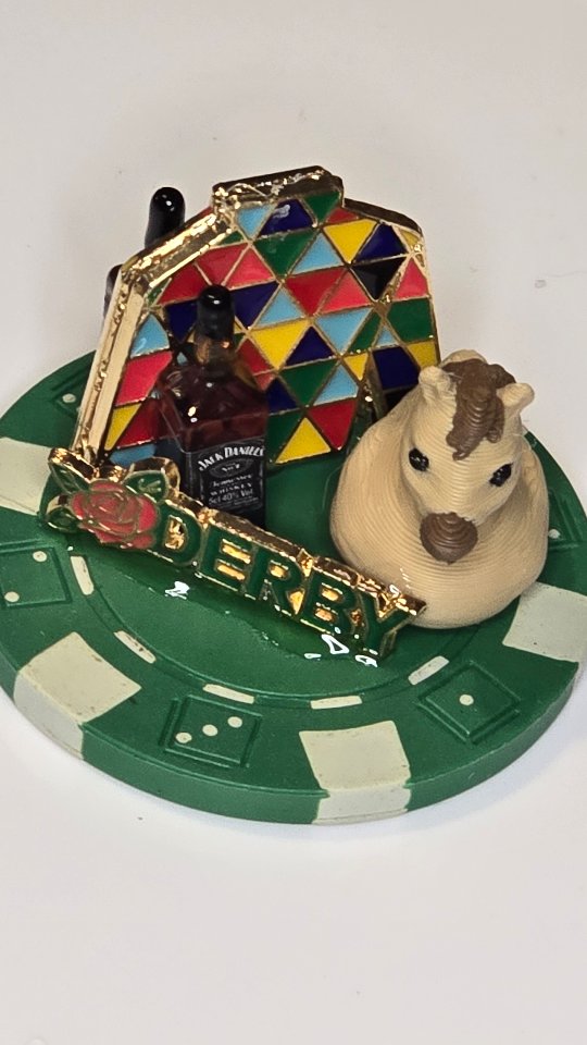 Kentucky Derby poker chip duck with a horse and jockey